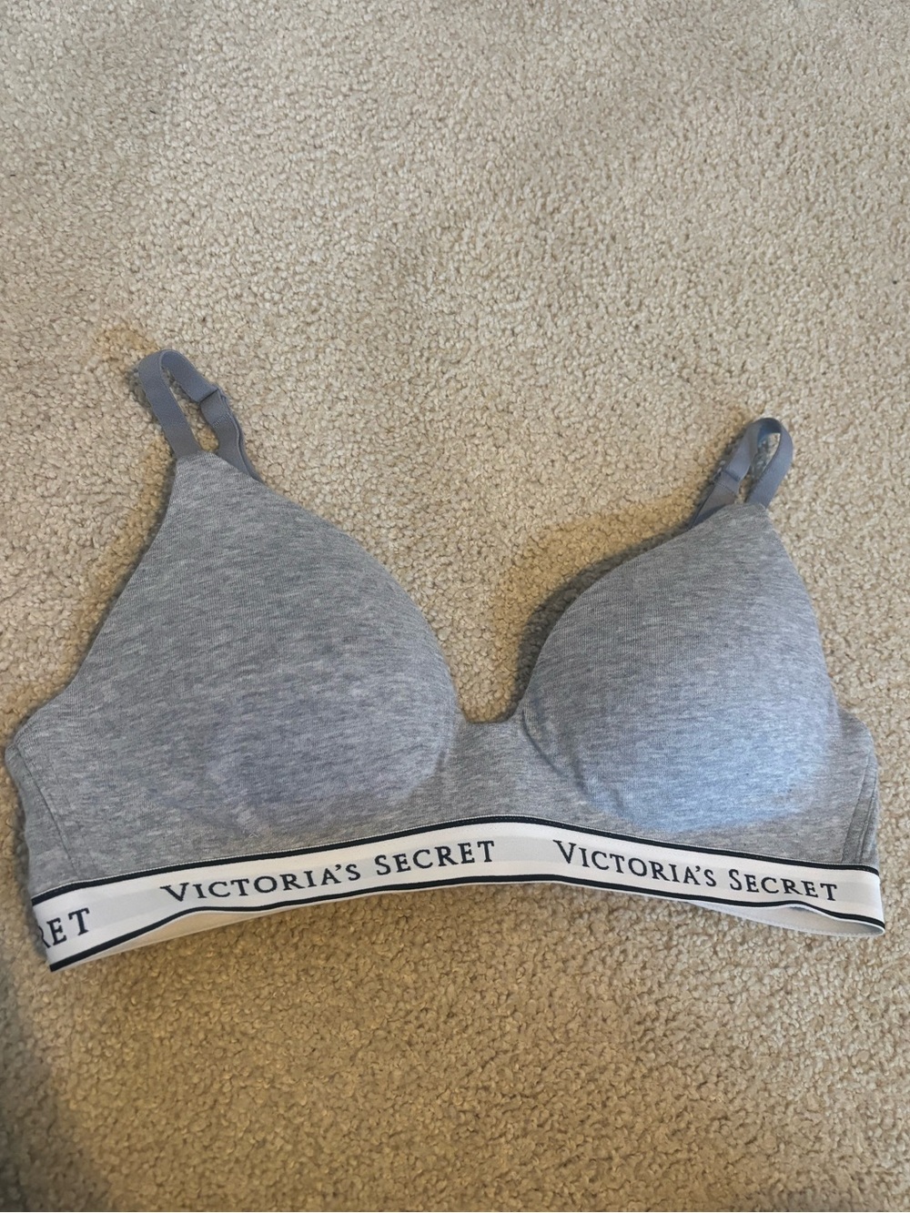 Victoria's Secret 34B T-Shirt Wireless Grey Lightly Lined Logo Band Bra
